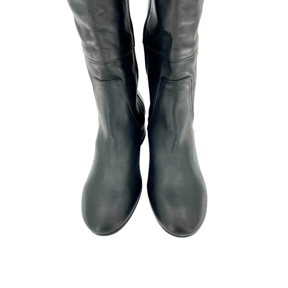 Charles David Boots Black Leather Over-The-Knee Studded Military SZ 6.5 NEW